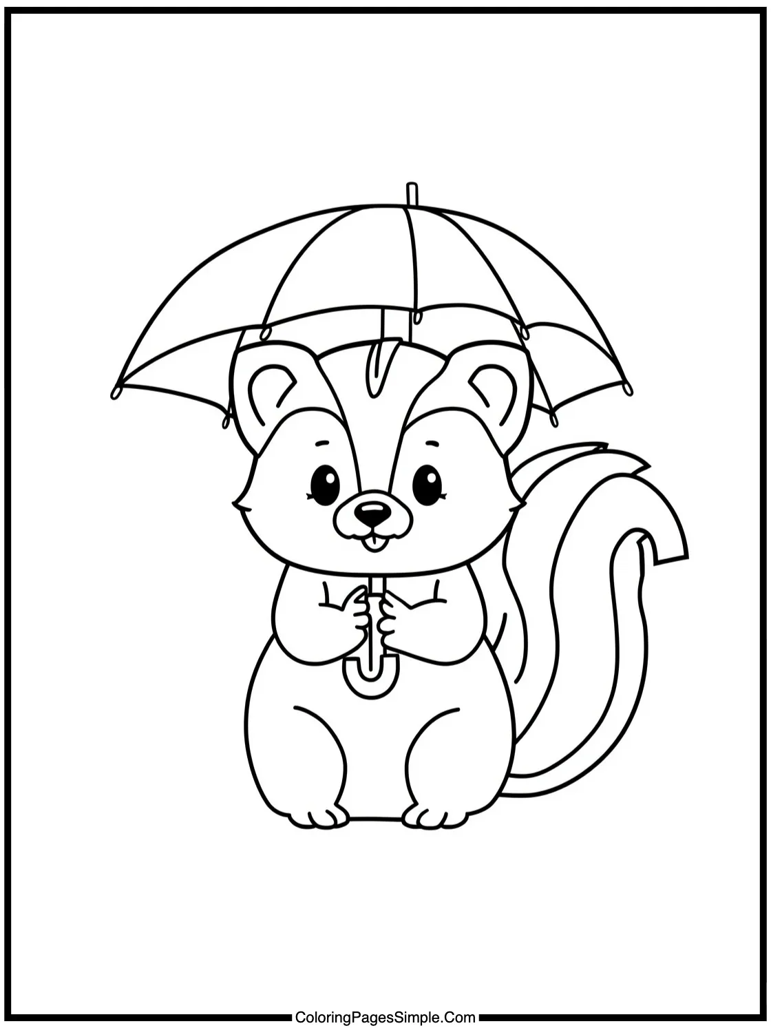 Little Skunk holding a little umbrella.