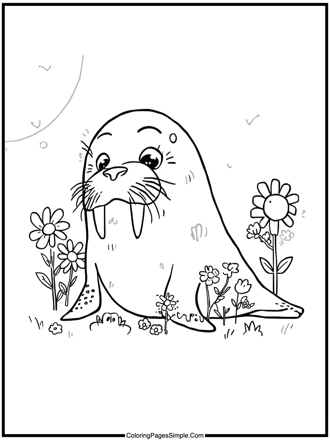 Little Walrus posing with tiny flowers.