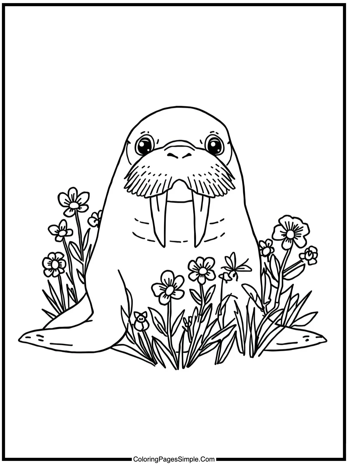 Little Walrus posing with tiny flowers.