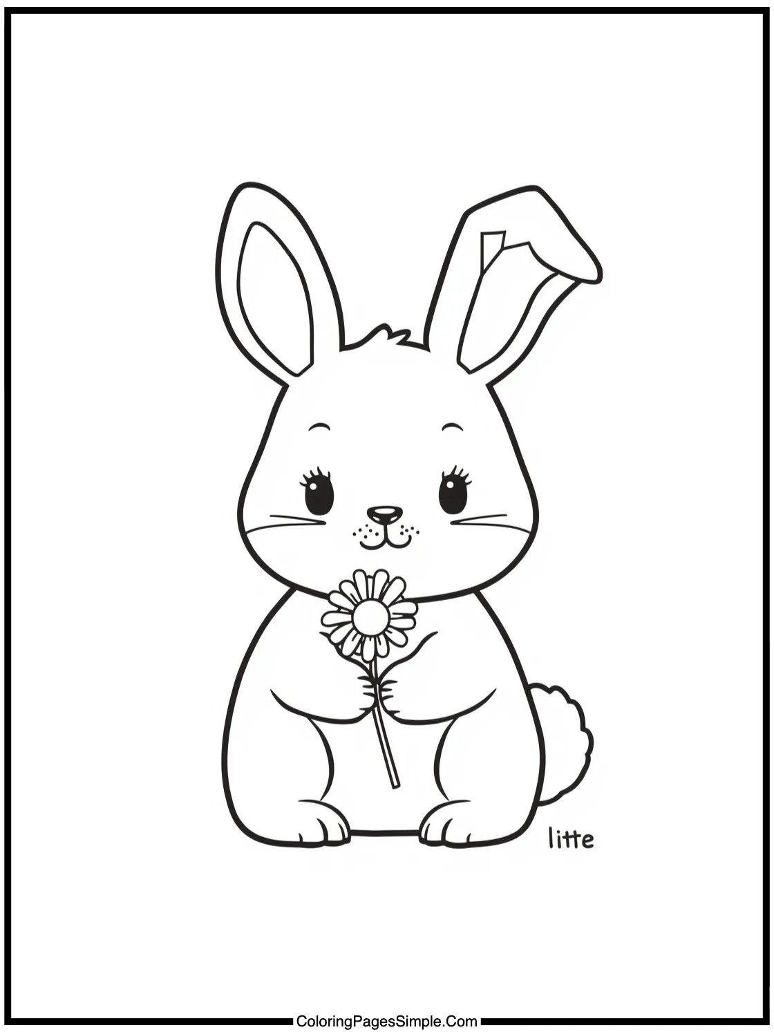 Little bunny holding a simple daisy.