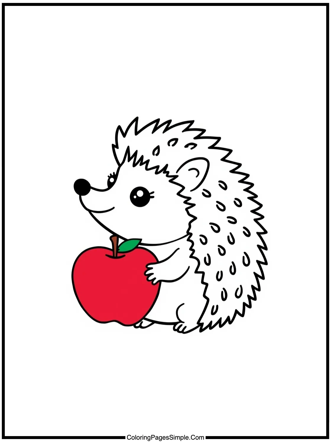 Little hedgehog carrying red apple.