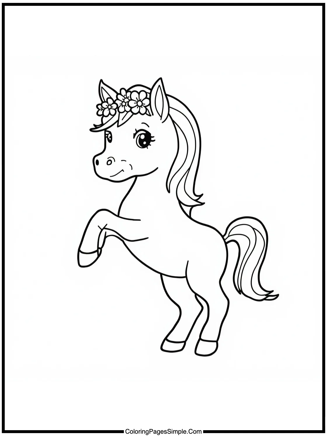 Little horse wearing flower crown dancing.