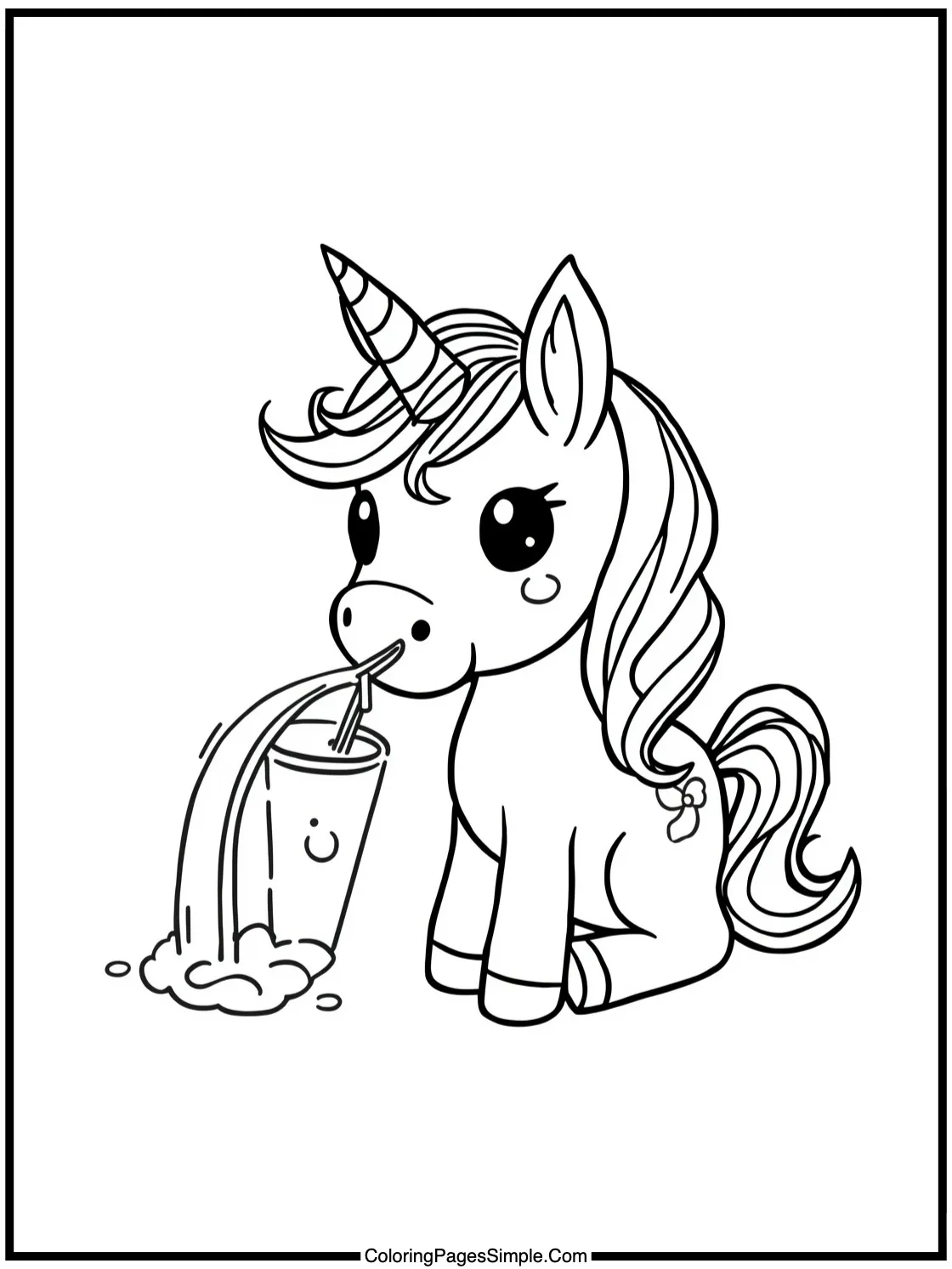 Magical Unicorn Sipping Rainbow Colored Juice.
