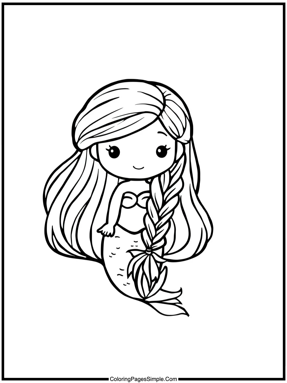 Mermaid Coloring Page braiding her hair
