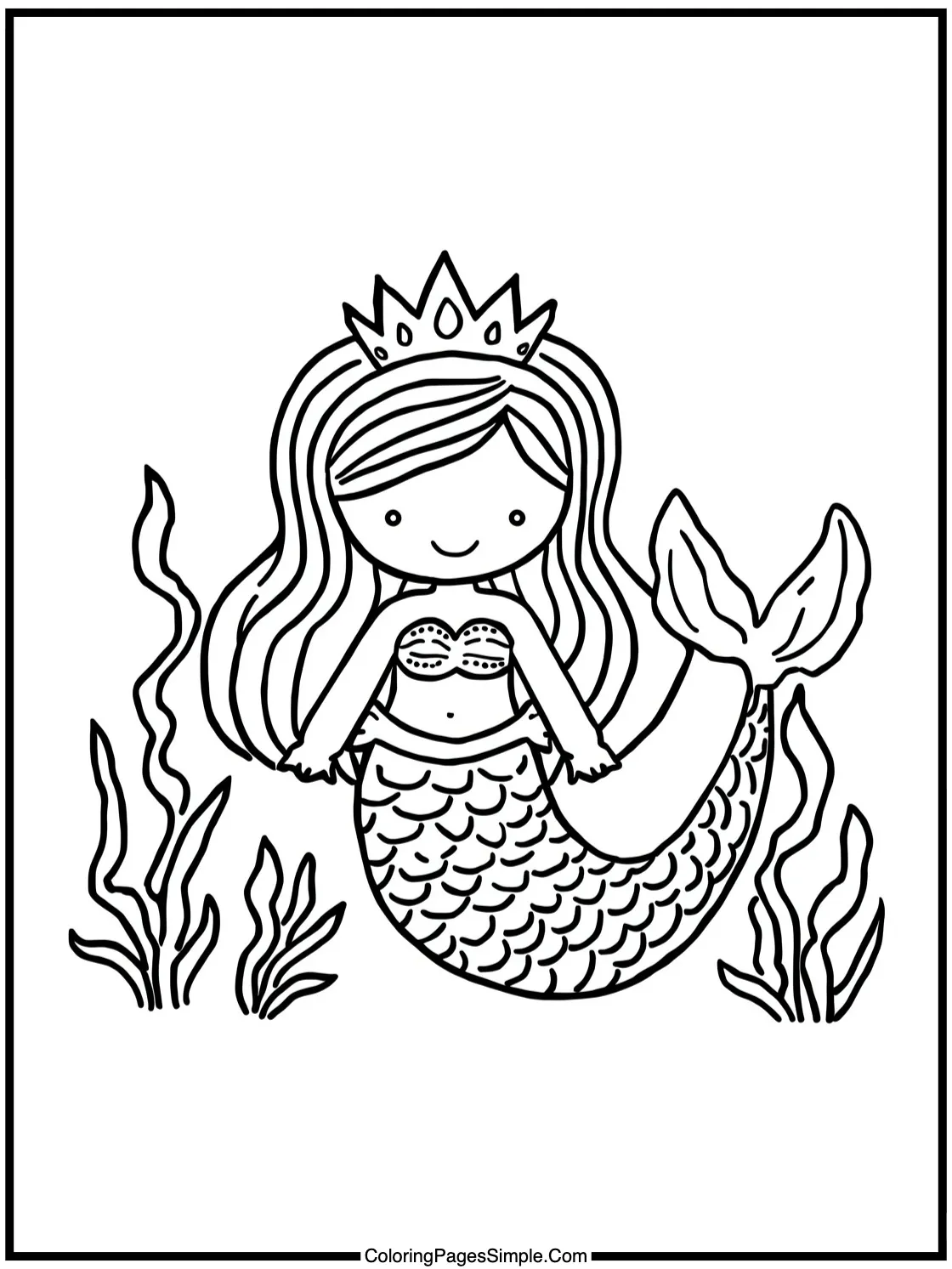 Mermaid Coloring Page with a crown
