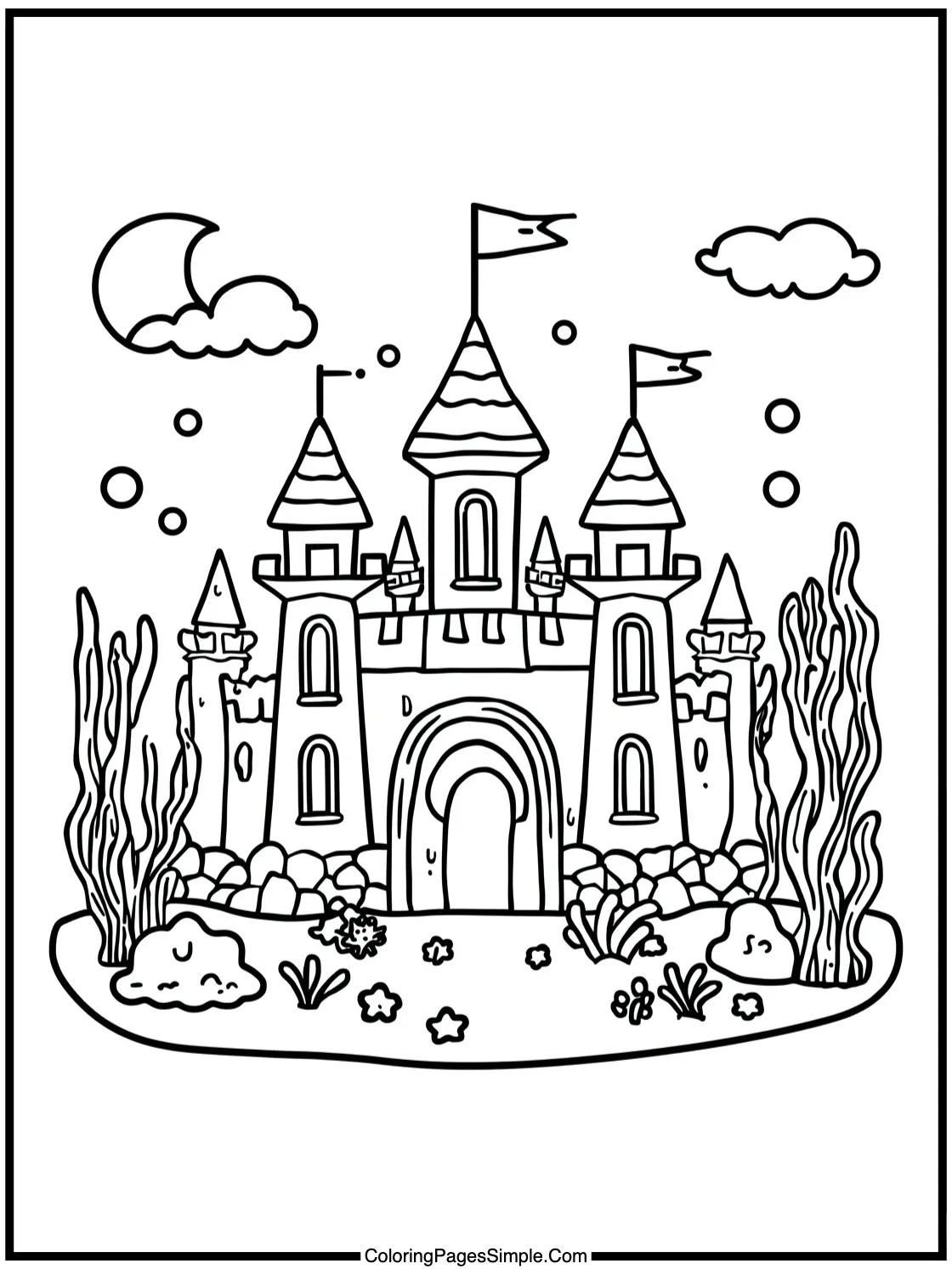 Mermaid Coloring Page exploring coral castle