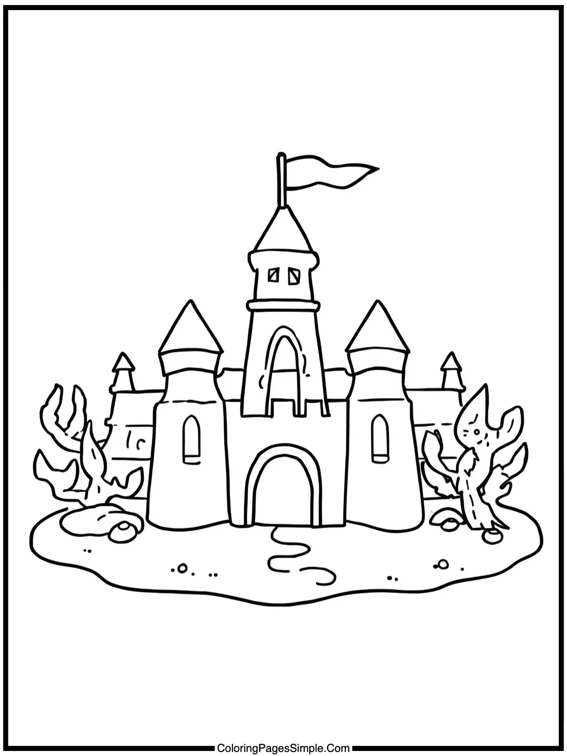 Mermaid Coloring Page making a sandcastle