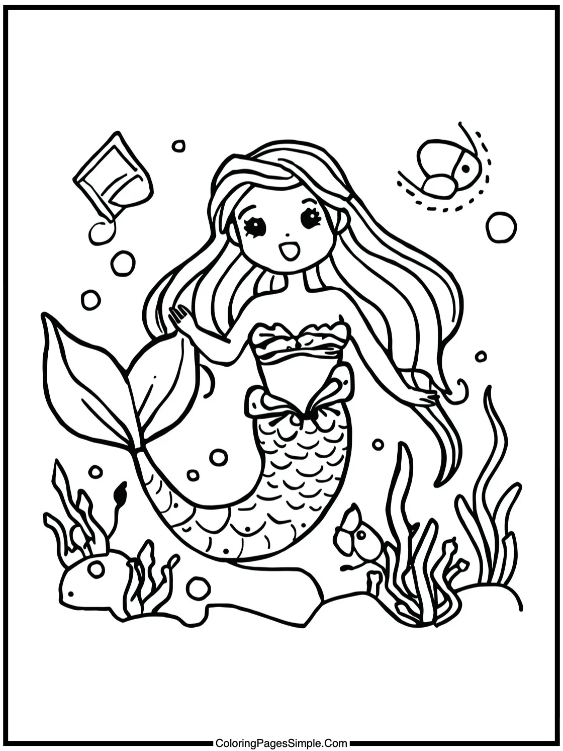 Mermaid Coloring Page singing a tune