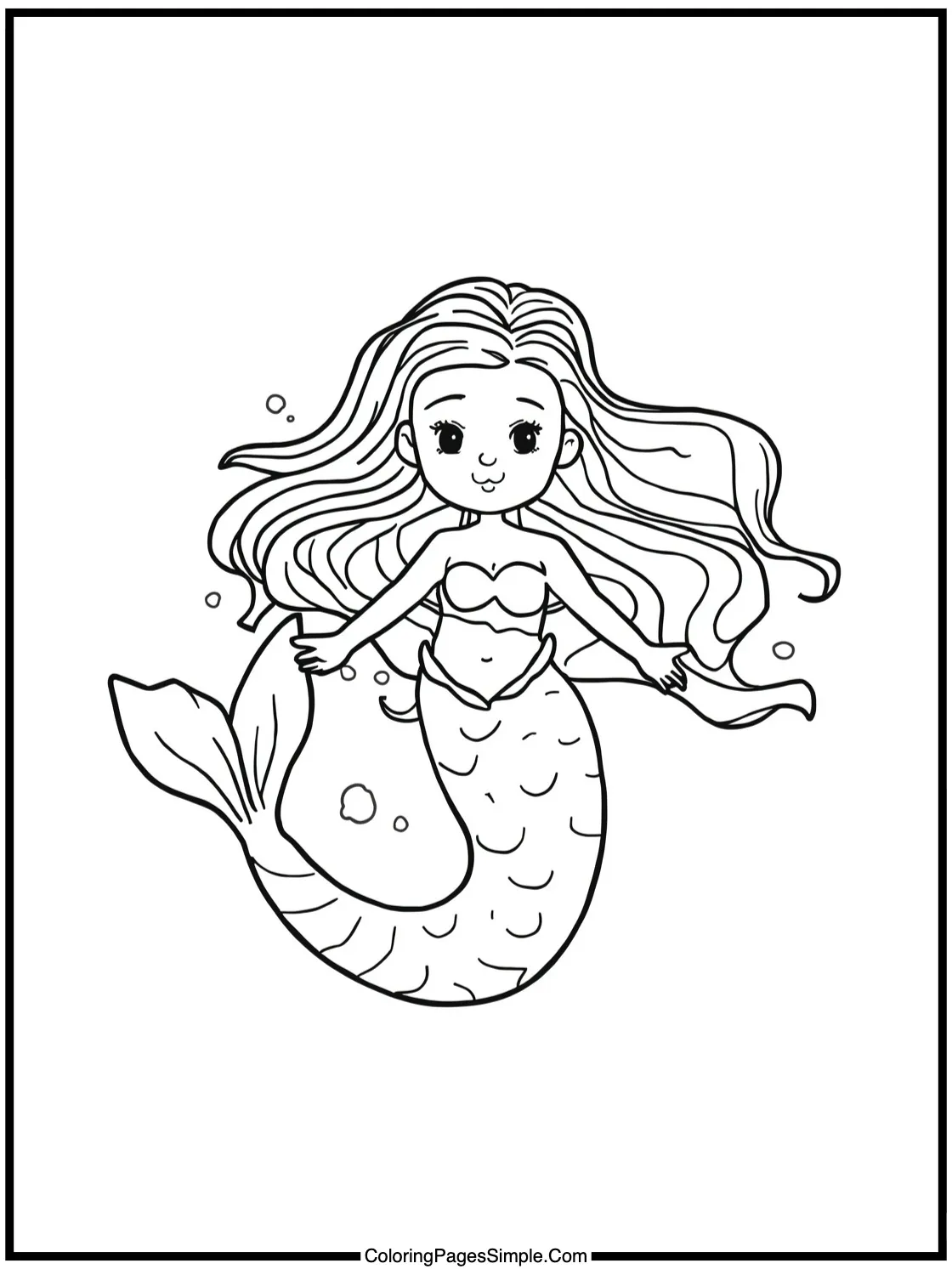 Mermaid Coloring Page swimming gracefully