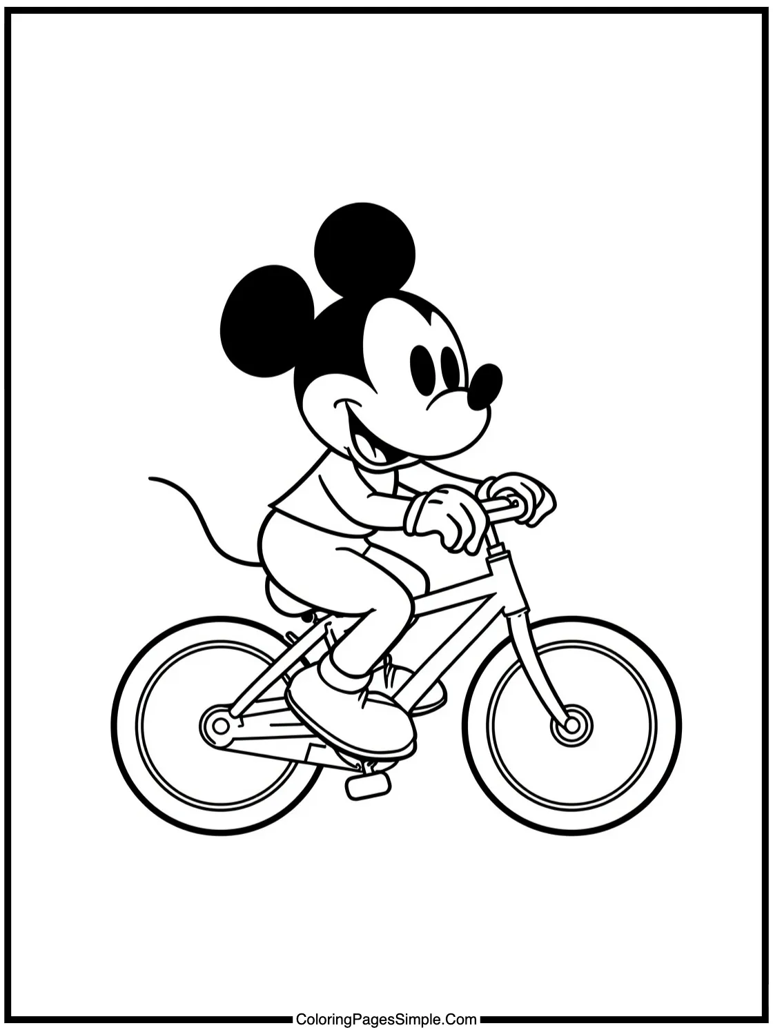 Mickey Mouse Coloring Page riding a bike