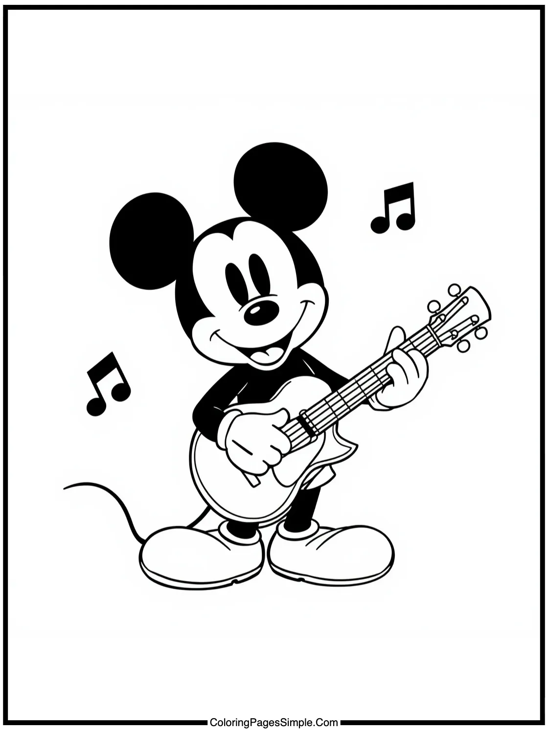 Mickey Mouse Coloring Page listening to music