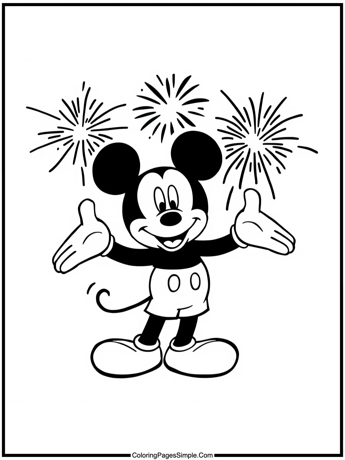 Mickey Mouse Coloring Page watching fireworks
