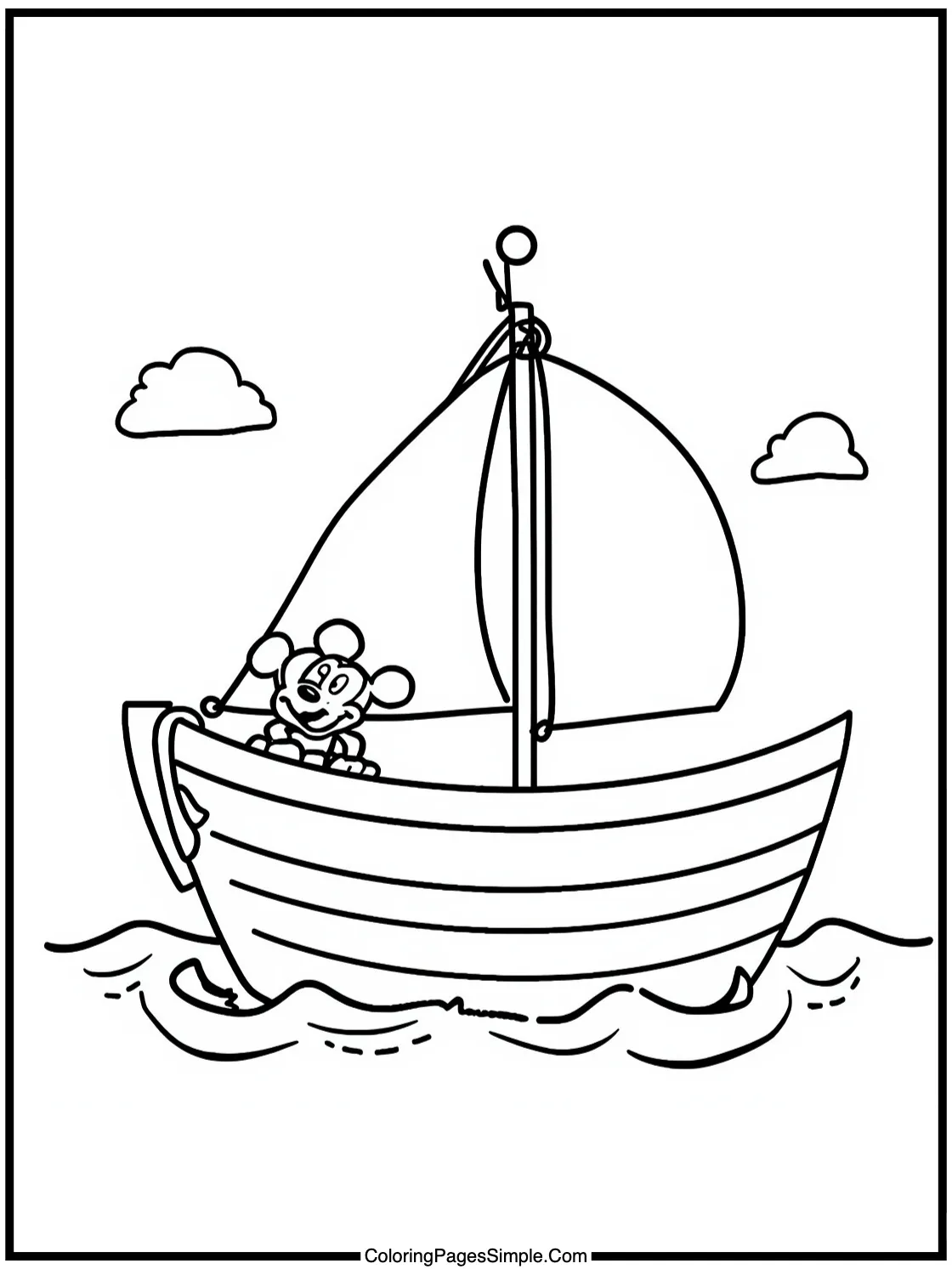 Mickey Mouse Coloring Page on a boat