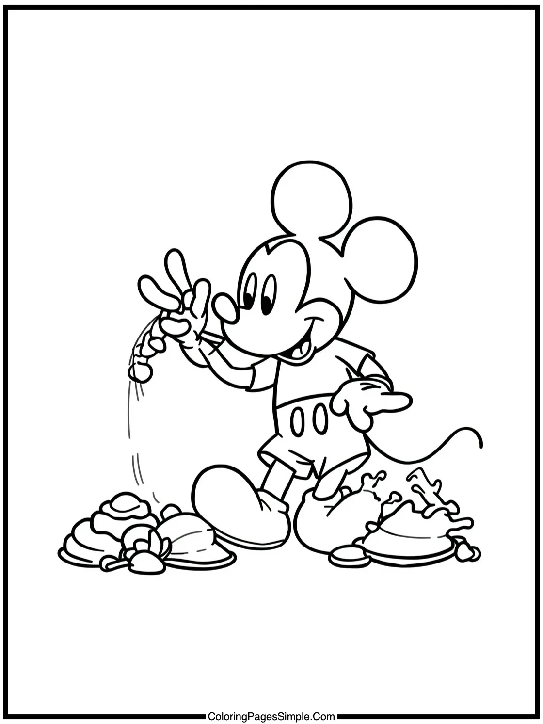 Mickey Mouse Coloring Page collecting shells