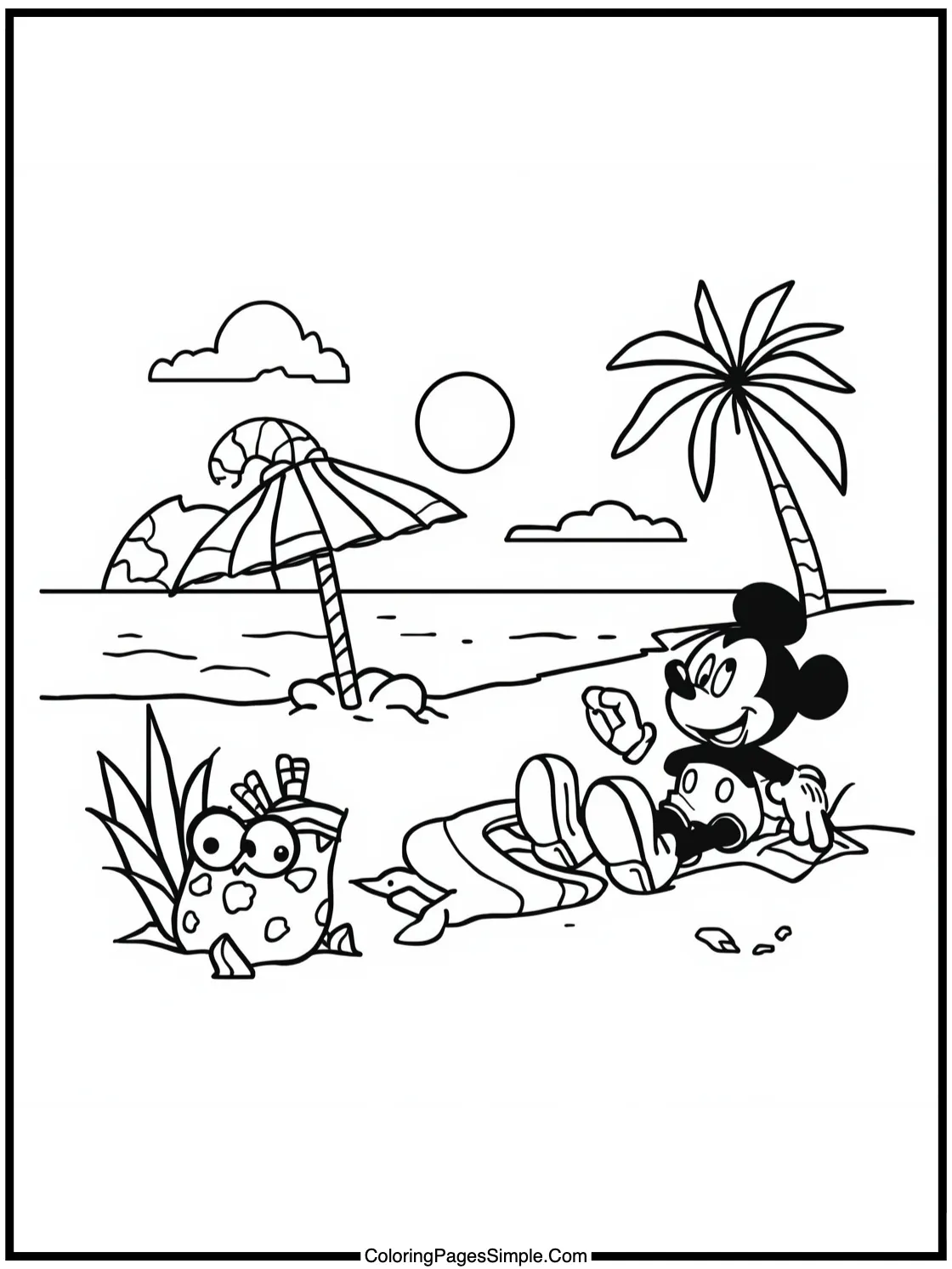 Mickey Mouse Coloring Page at the beach