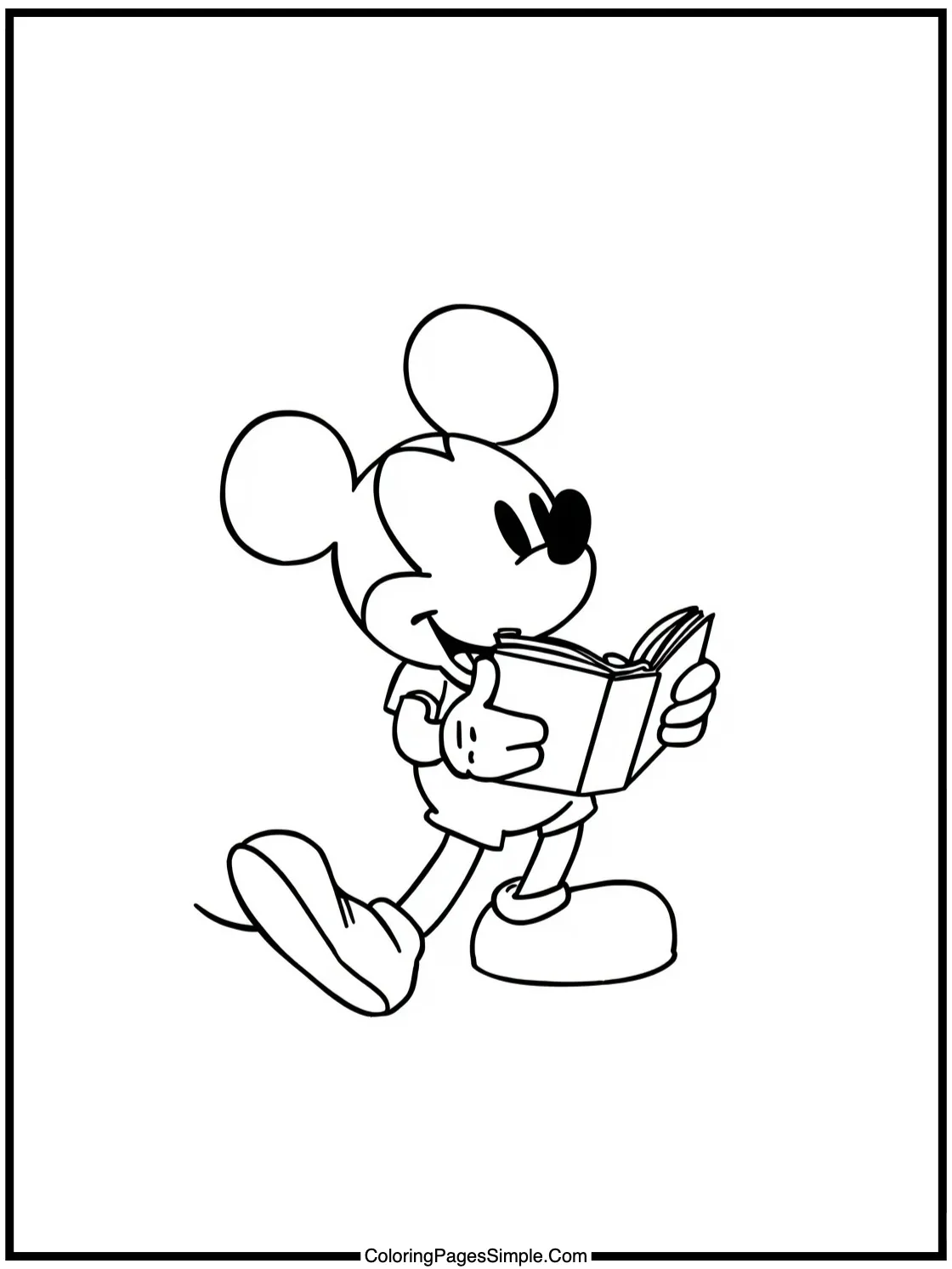 Mickey Mouse Coloring Page reading a book