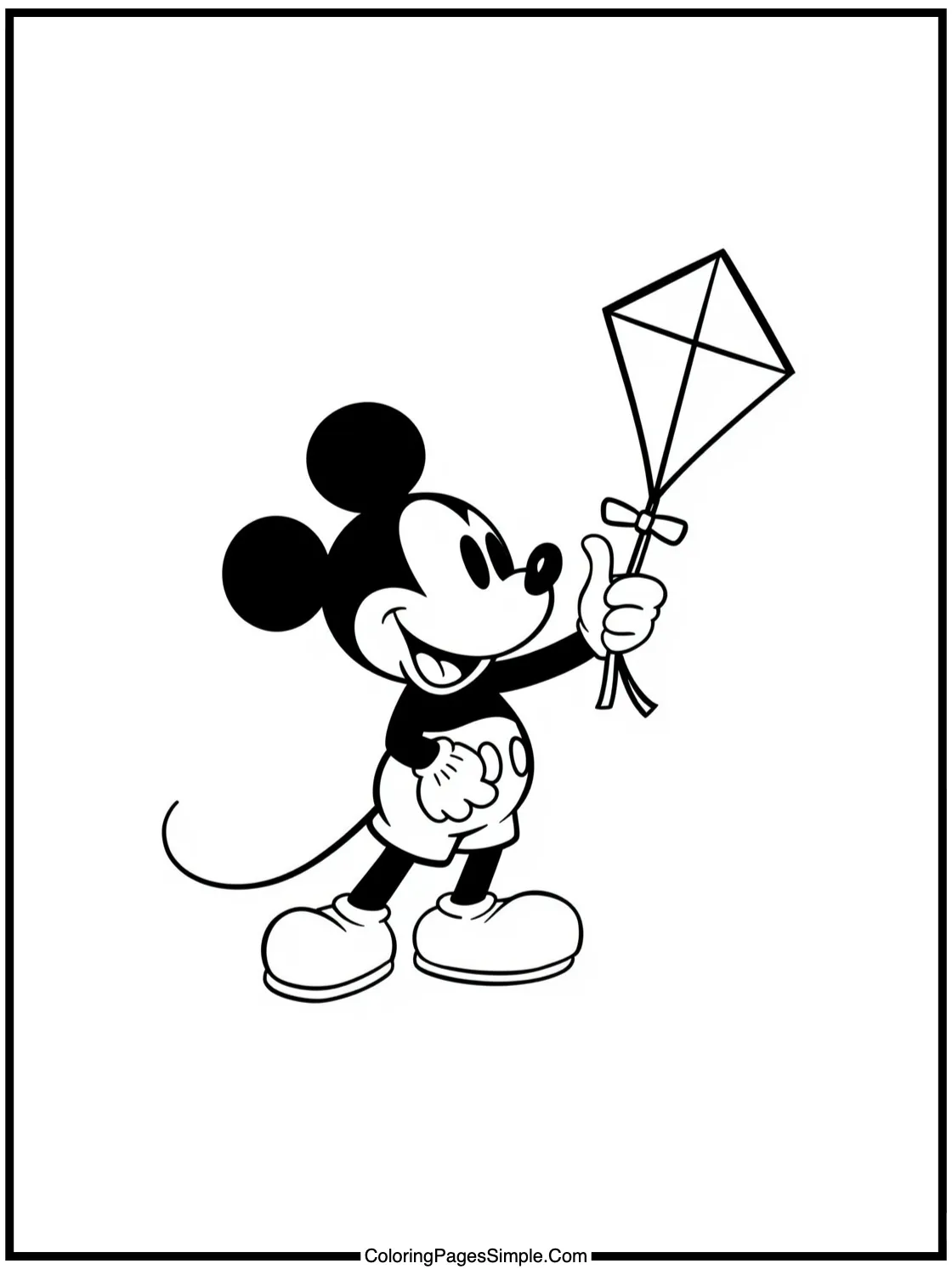 Mickey Mouse Coloring Page flying a kite