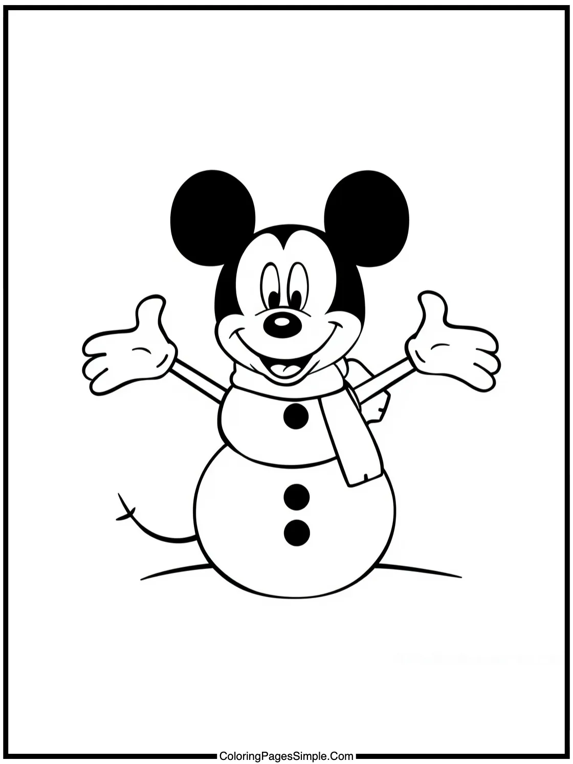 Mickey Mouse Coloring Page building a snowman