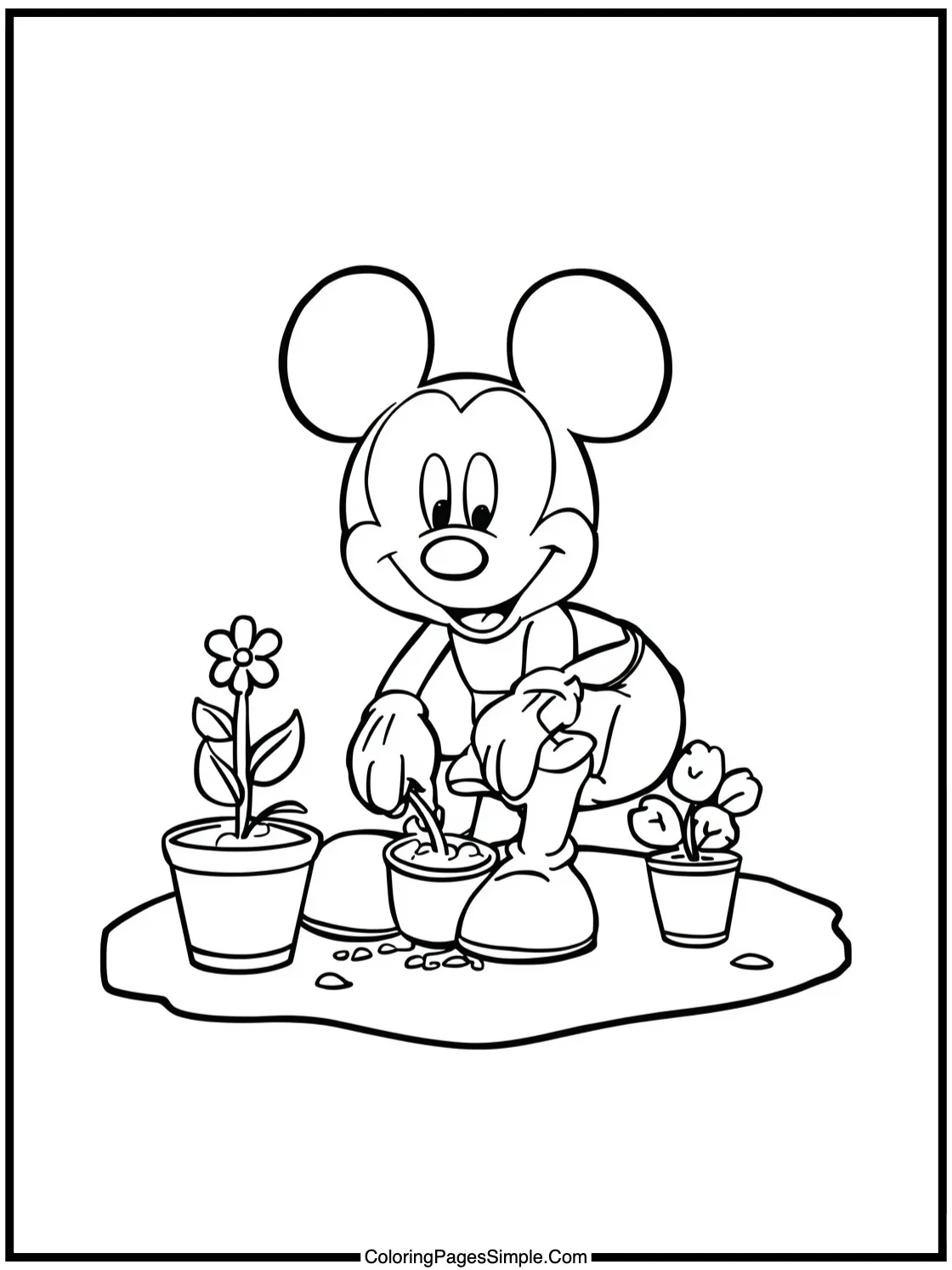 Mickey Mouse Coloring Page planting a garden