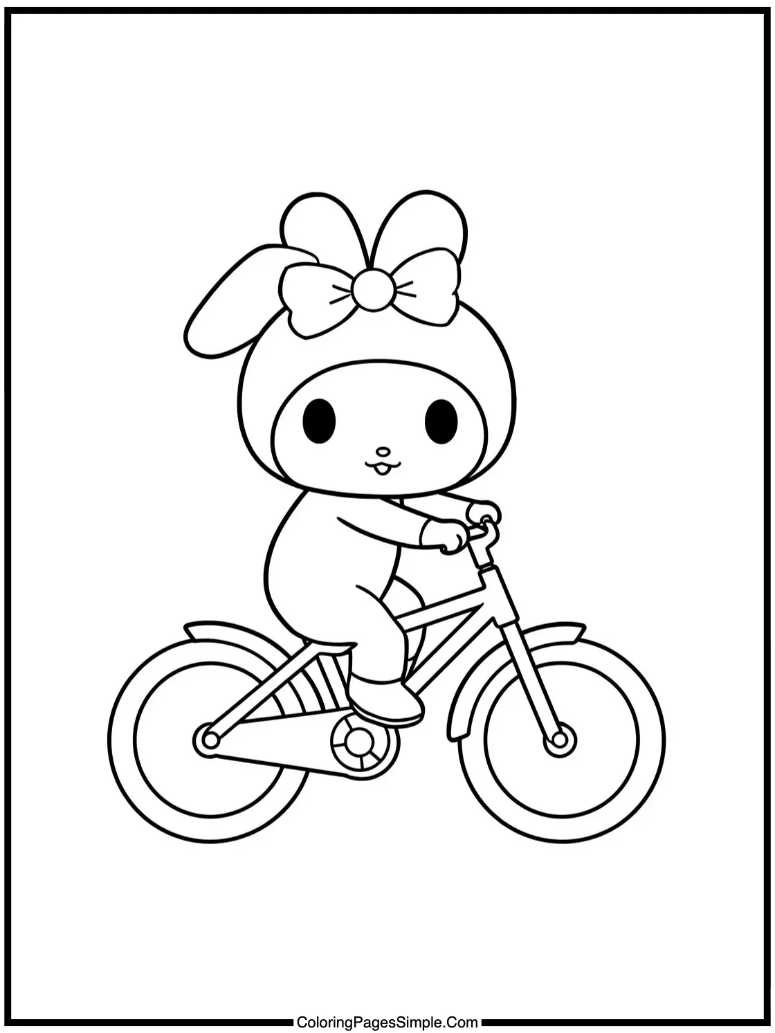 My Melody Coloring Page riding a bike