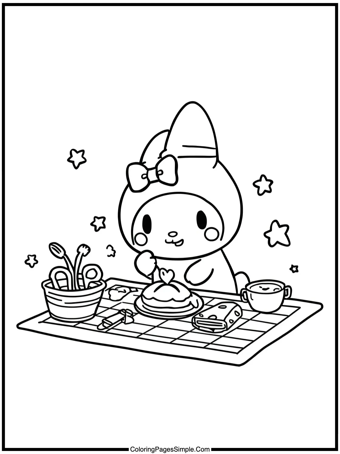 My Melody Coloring Page having a picnic