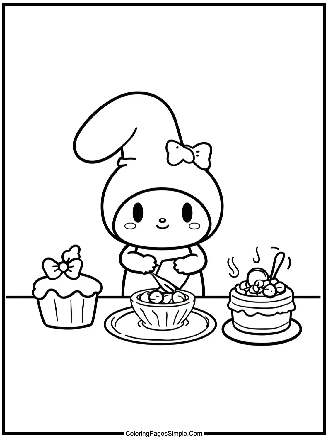 My Melody Coloring Page baking cakes