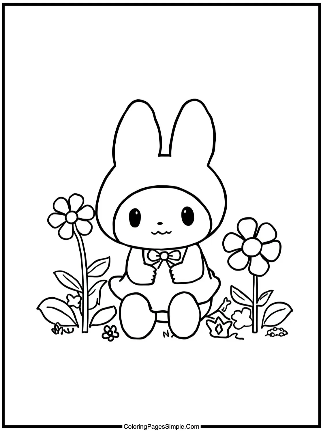 My Melody Coloring Page picking flowers