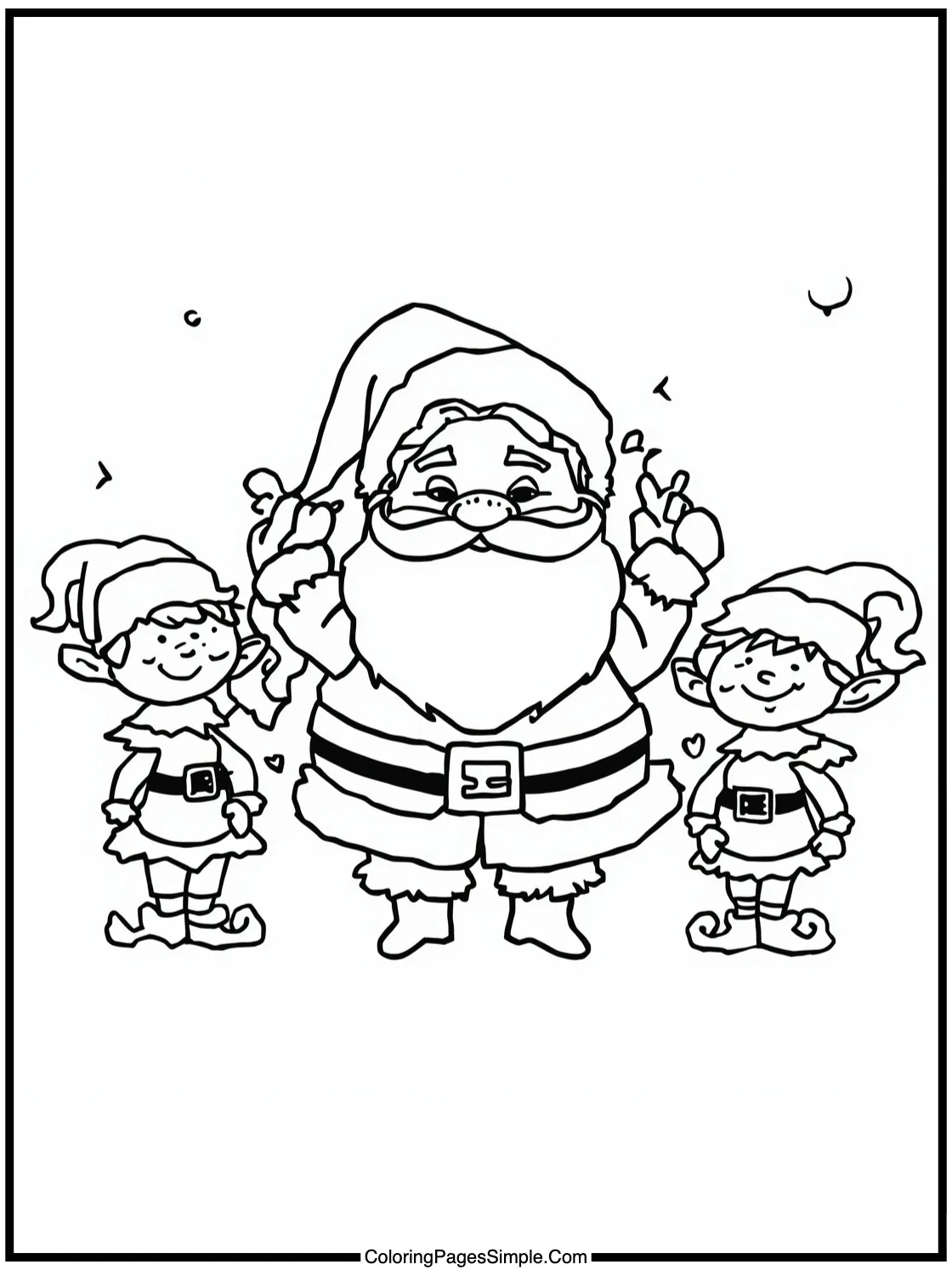 Santa Coloring Page with his busy elves.