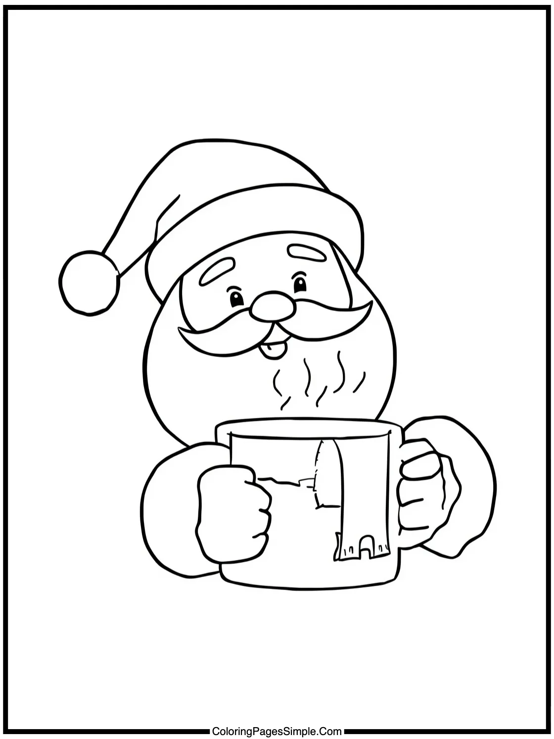 Santa Coloring Page enjoying hot cocoa.