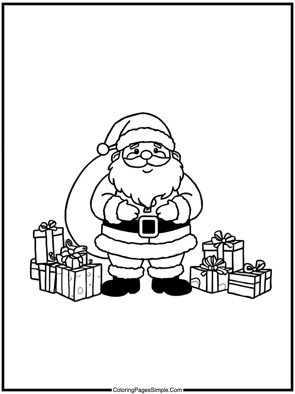 Santa Coloring Page making toys happily.
