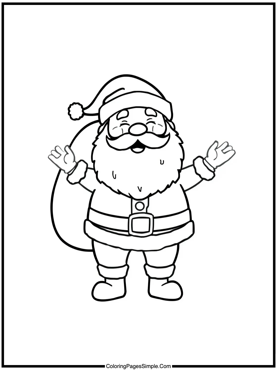 Santa Coloring Page laughing joyfully aloud.