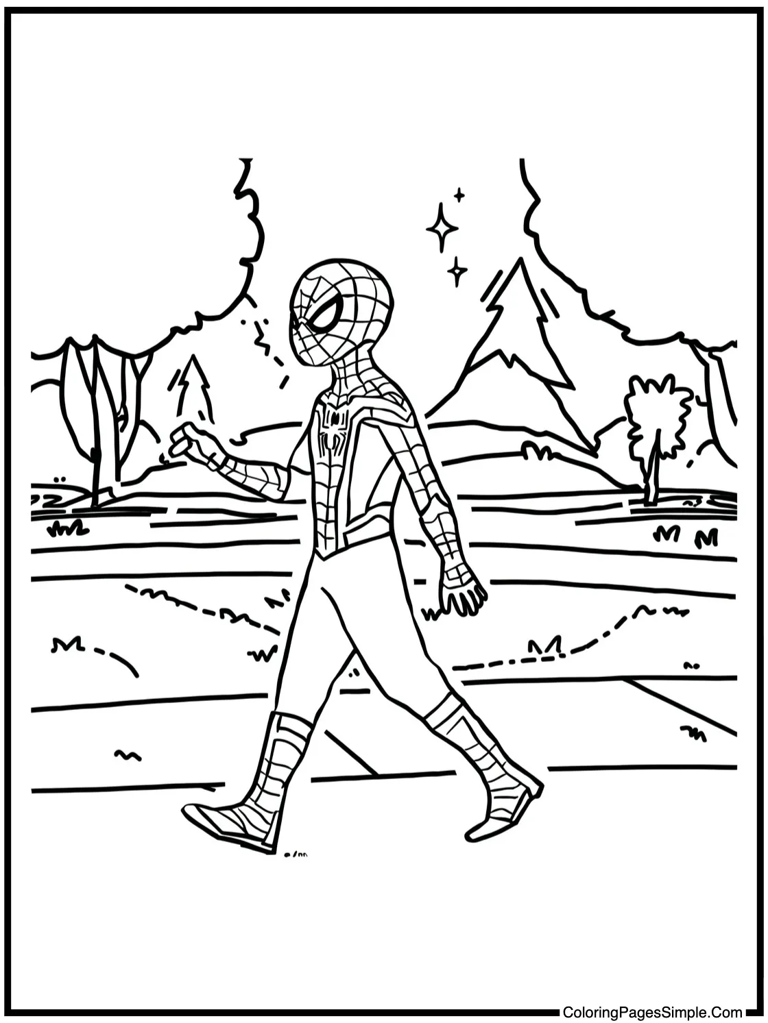 Spider Man Coloring Page walking in park