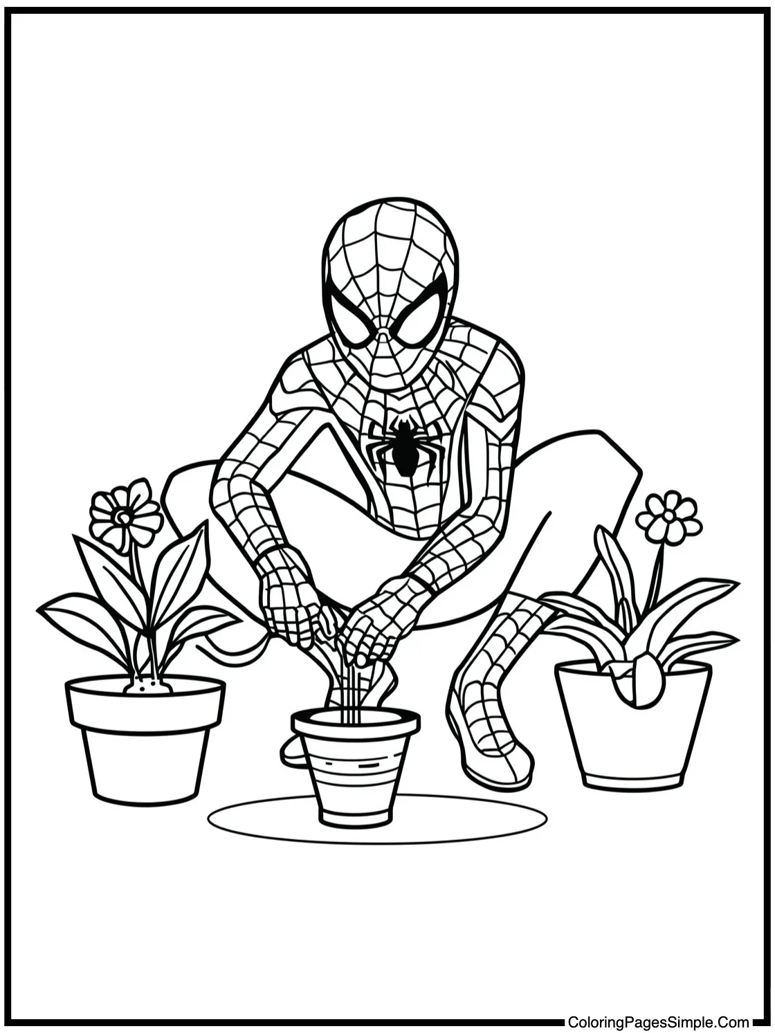 Spider Man Coloring Page watering plants