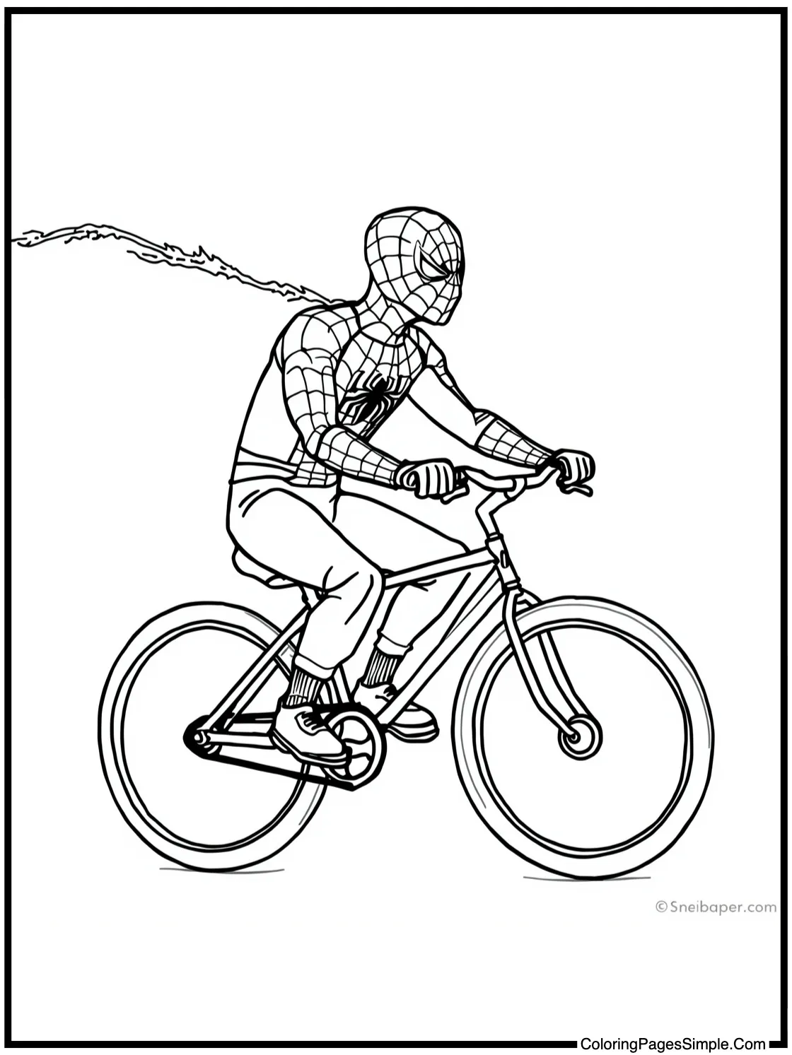 Spider Man Coloring Page riding a bicycle