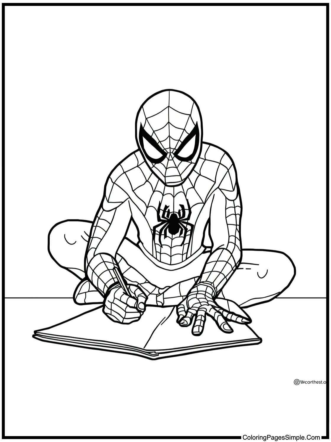 Spider Man Coloring Page doing homework quietly