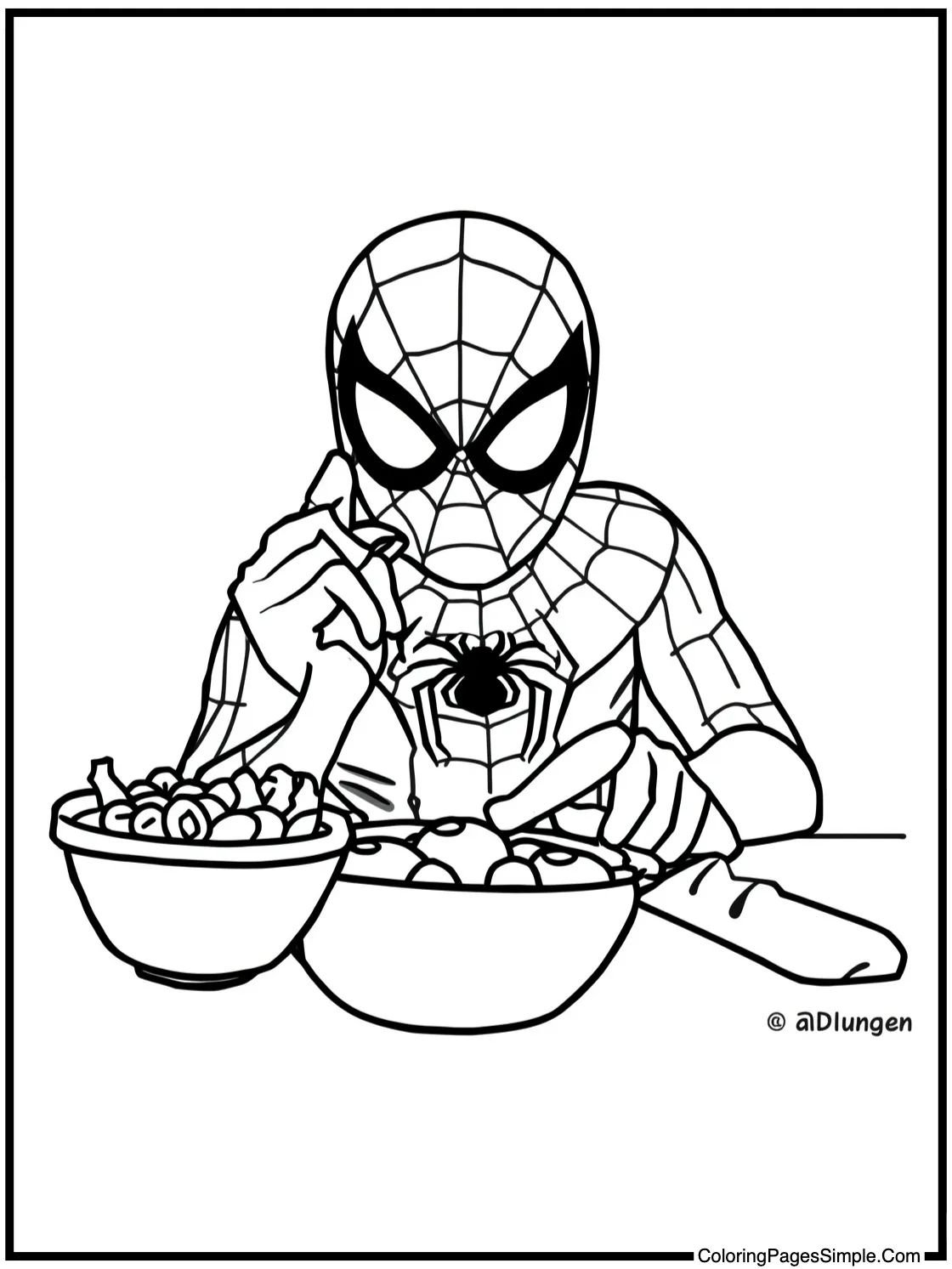 Spider Man Coloring Page eating a snack