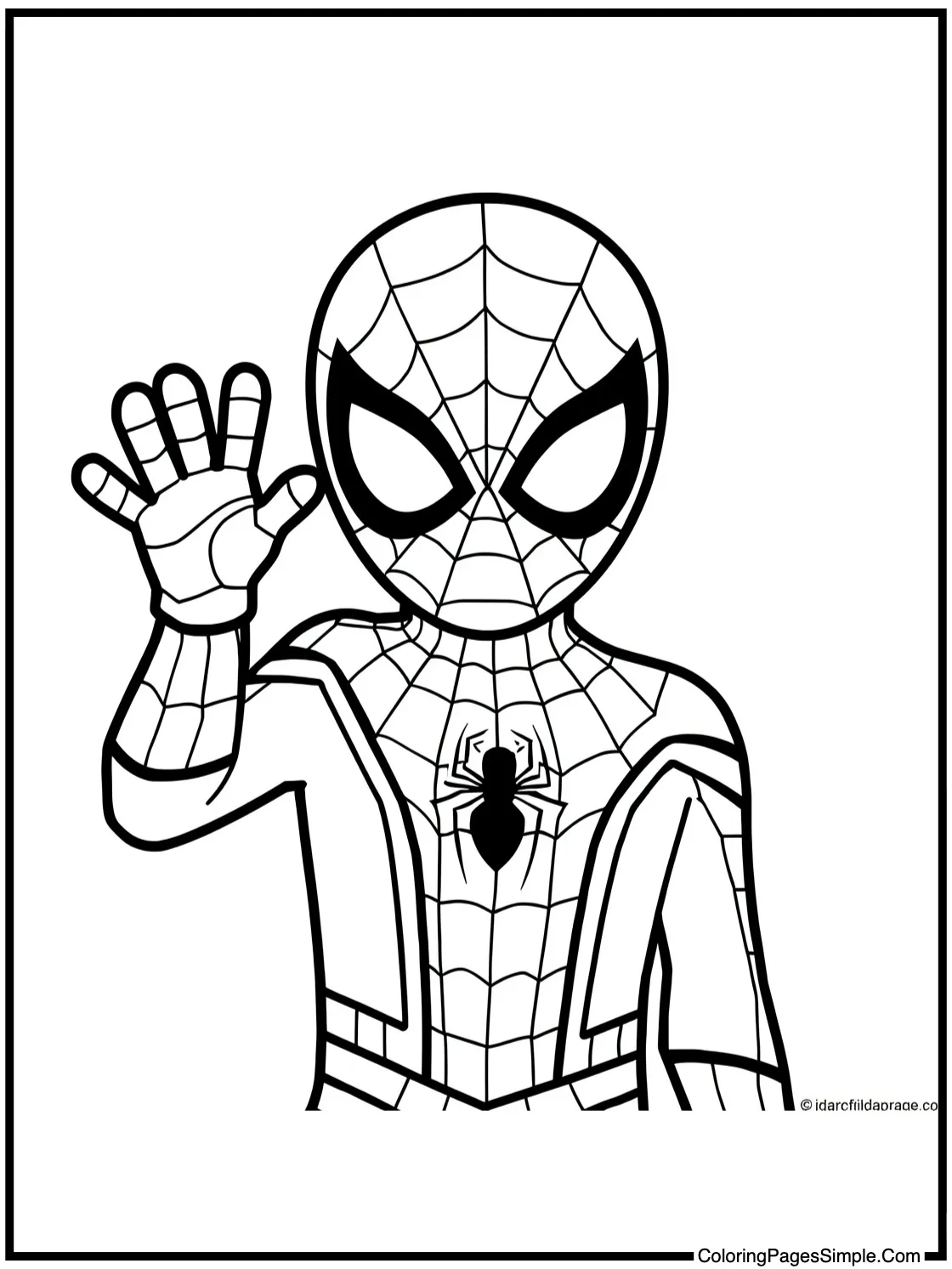 Spider Man Coloring Page waving to kids