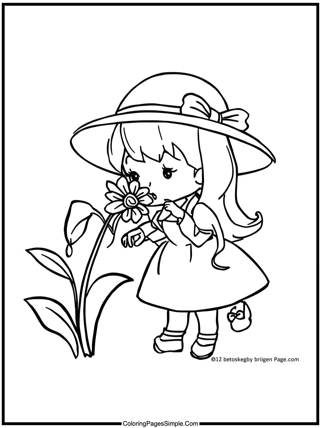 Strawberry Shortcake Coloring Page smelling a flower