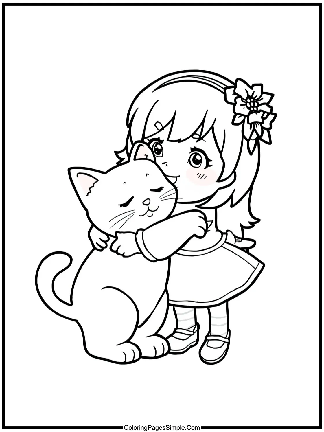 Strawberry Shortcake Coloring Page hugging Custard her cat