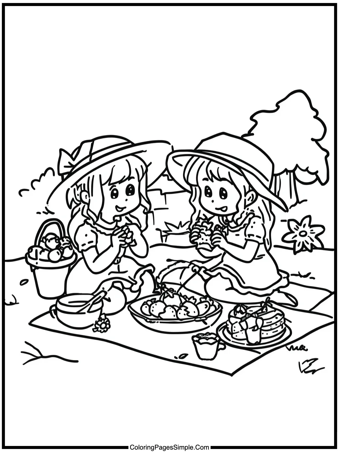 Strawberry Shortcake Coloring Page enjoying a picnic