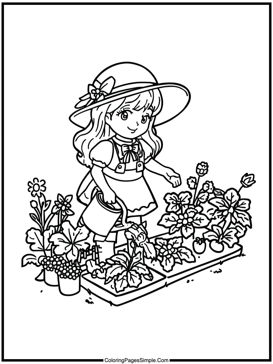 Strawberry Shortcake Coloring Page watering her garden