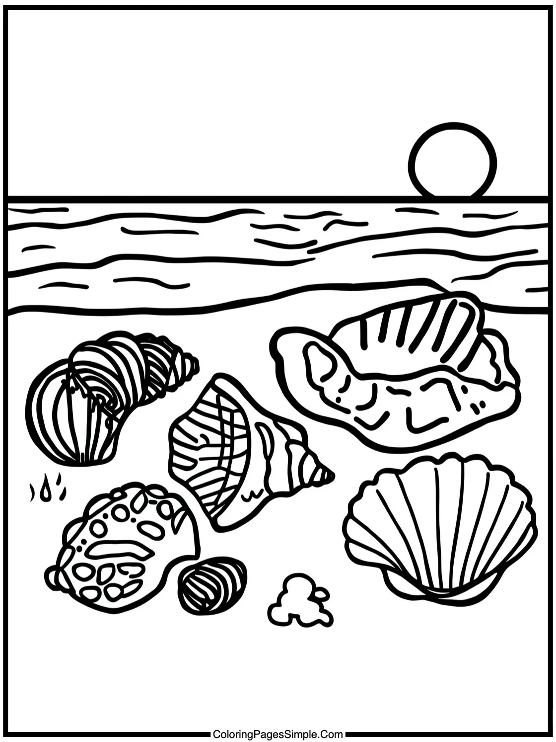 Summer Coloring Page gathering seashells shore