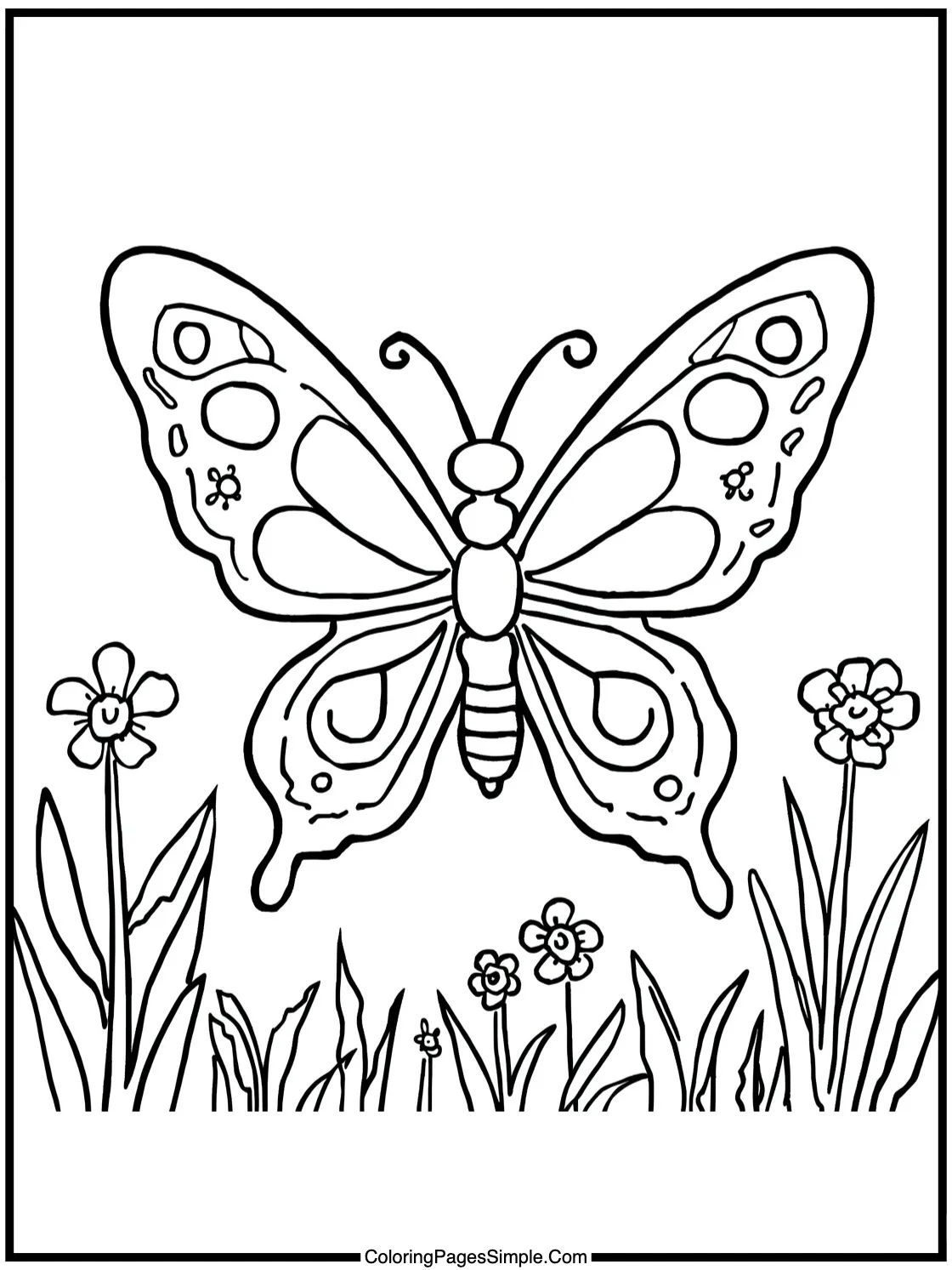 Summer Coloring Page cheerful butterfly flying