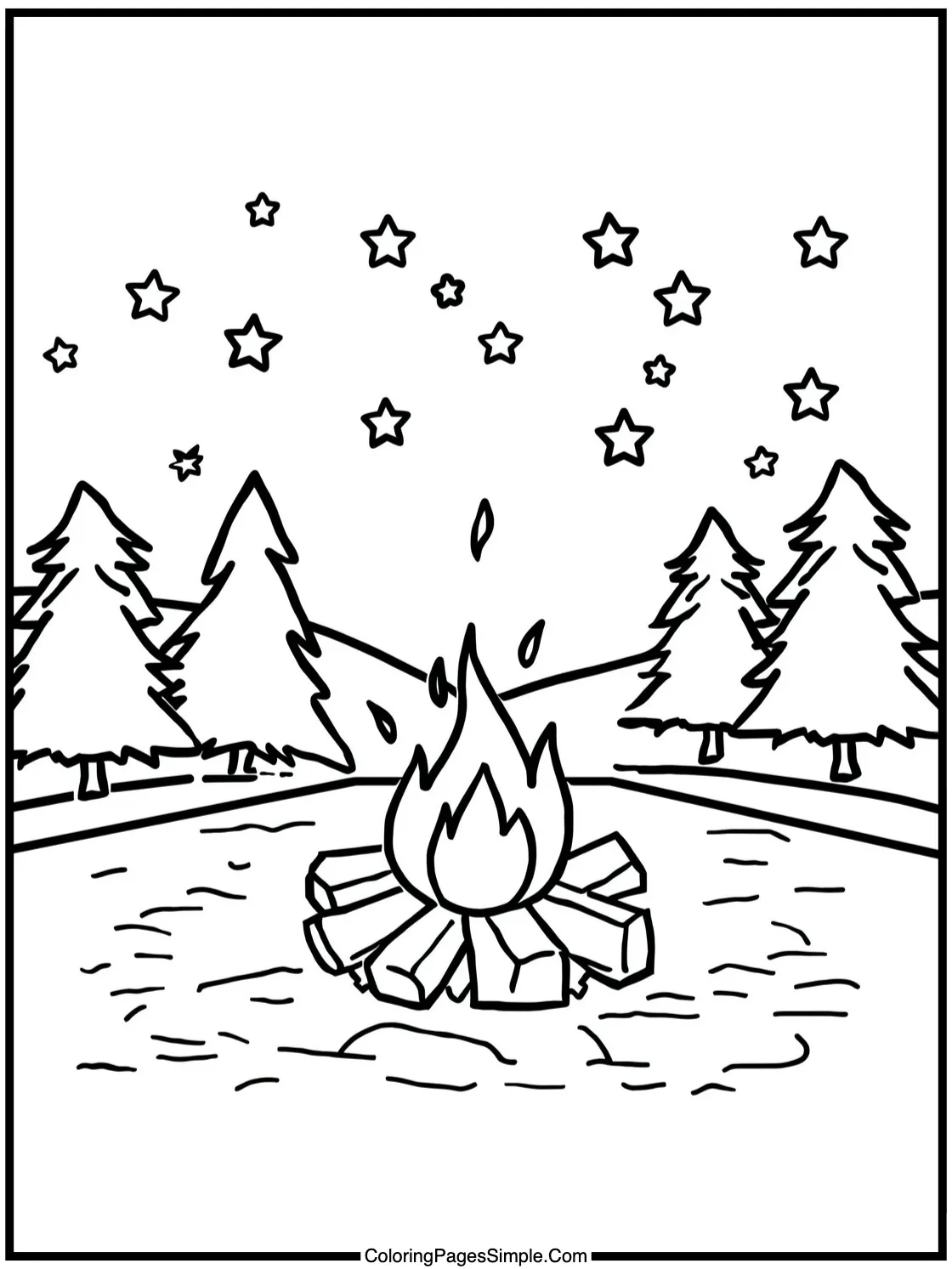 Summer Coloring Page campfire under stars