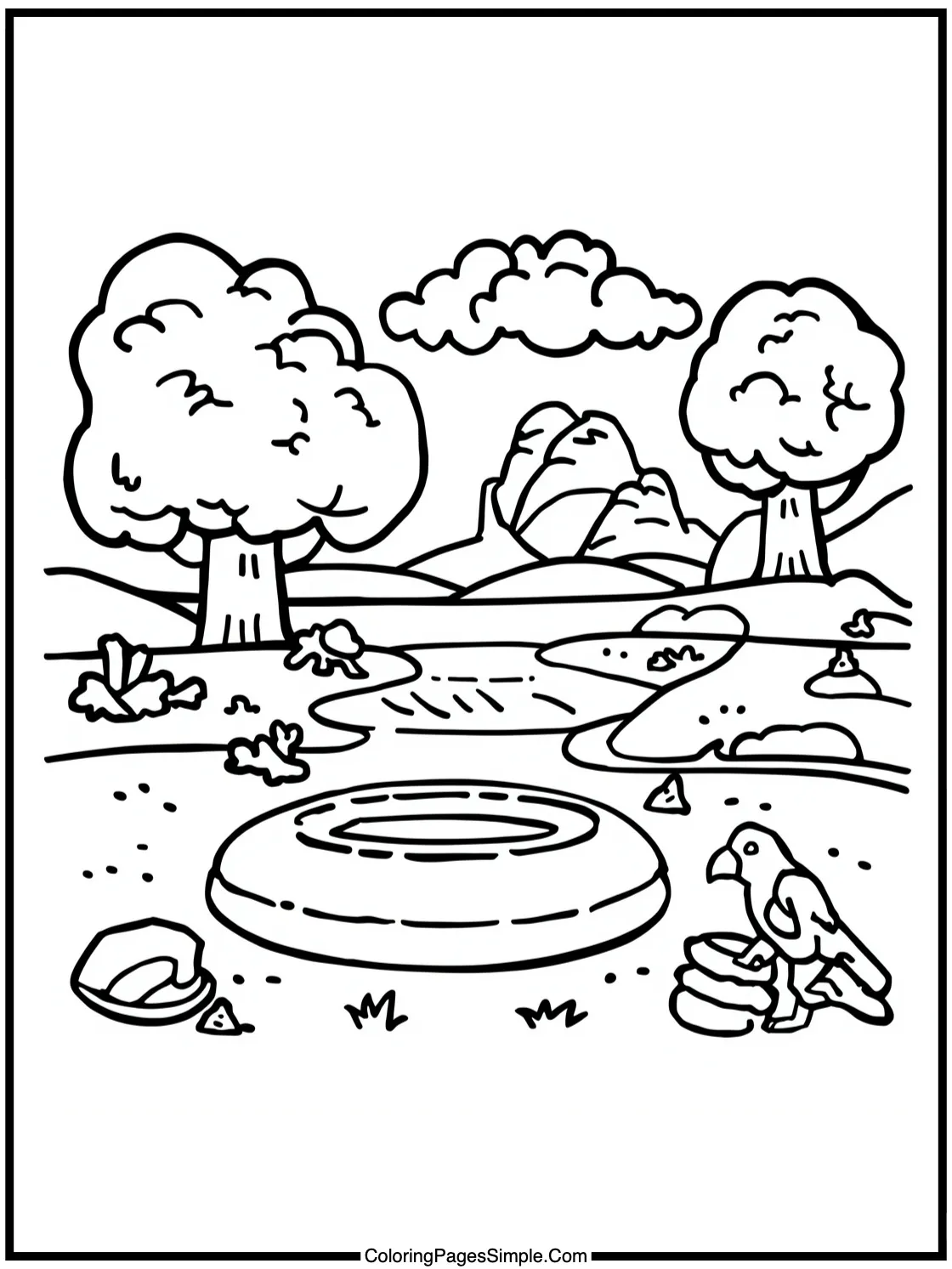 Summer Coloring Page frisbee in park