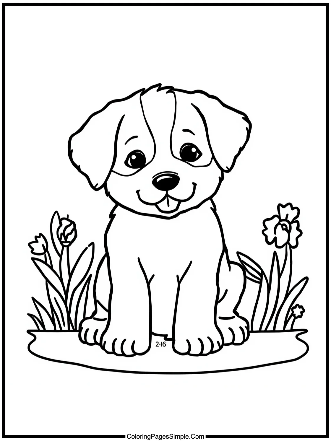 Summer Coloring Page adorable puppy playing
