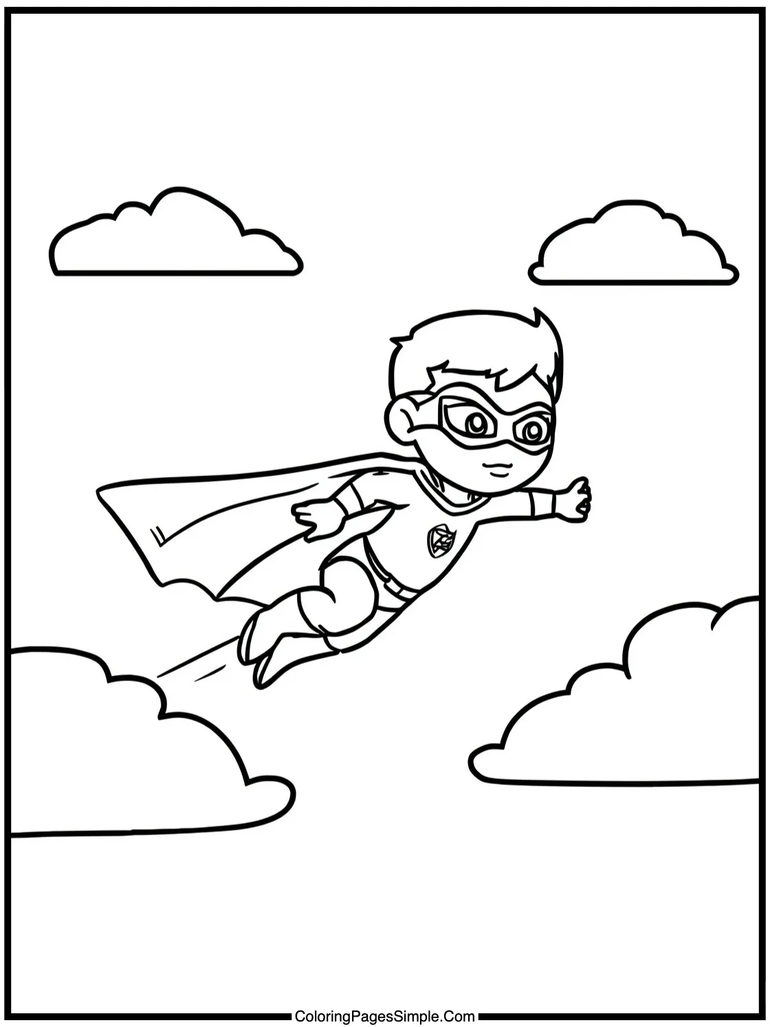 Superhero Coloring Page flying through sky