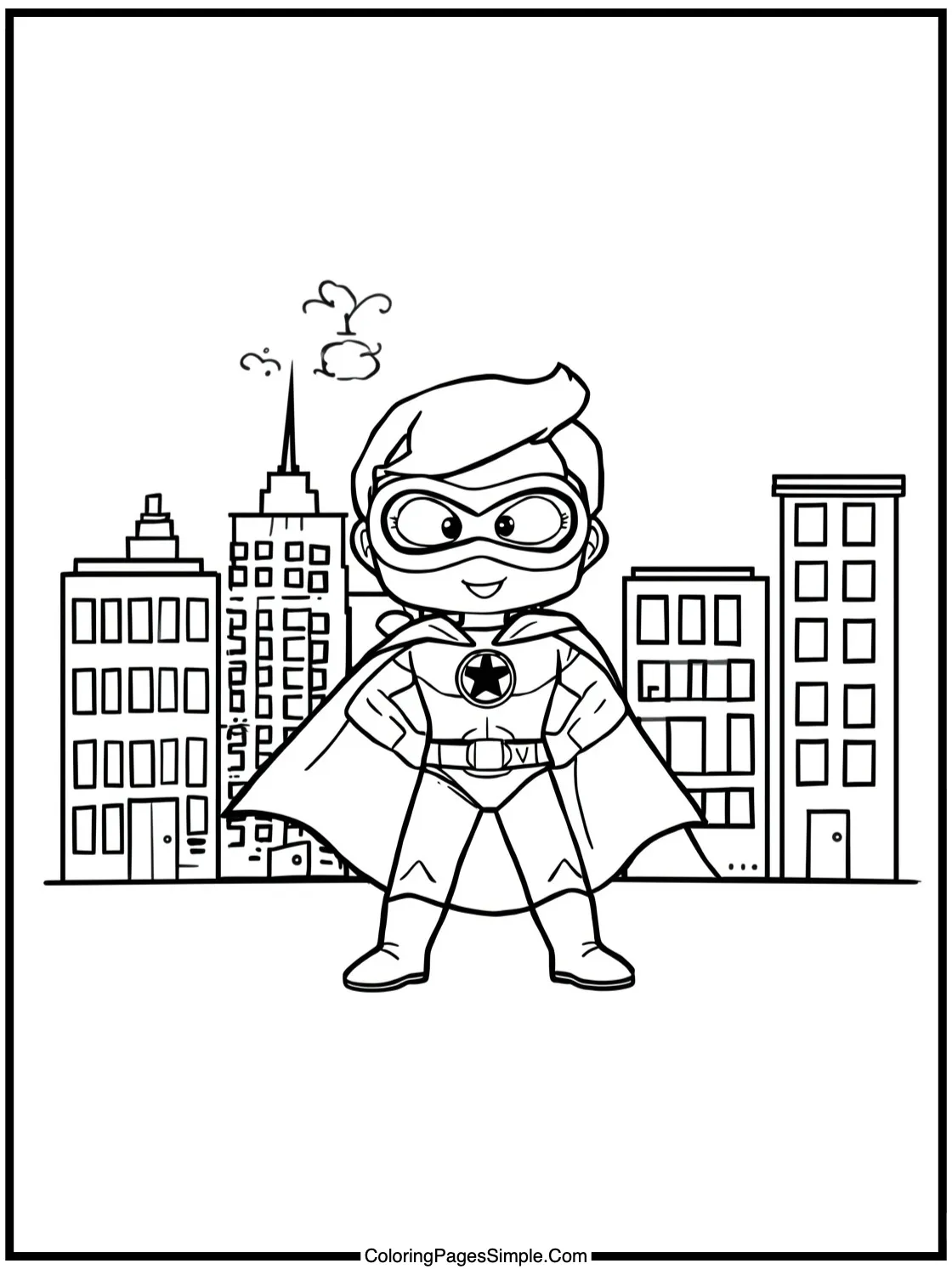 Superhero Coloring Page protecting the city