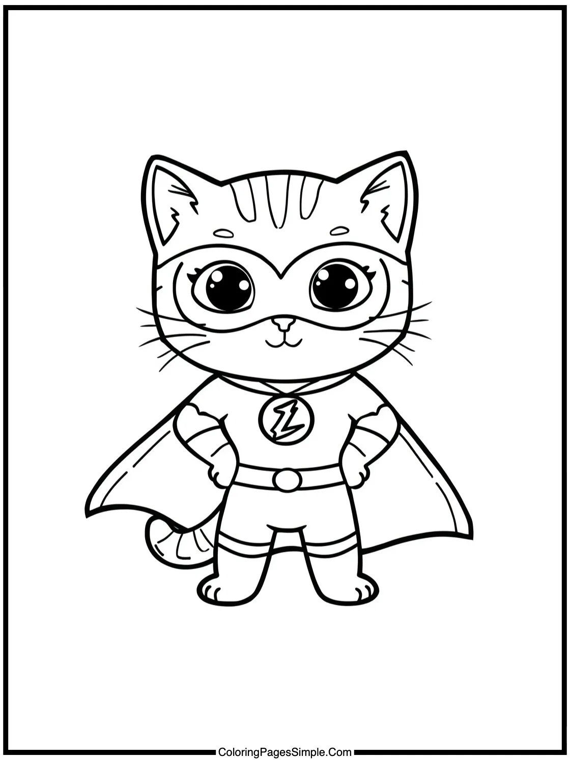Superhero Coloring Page saving a kitten
