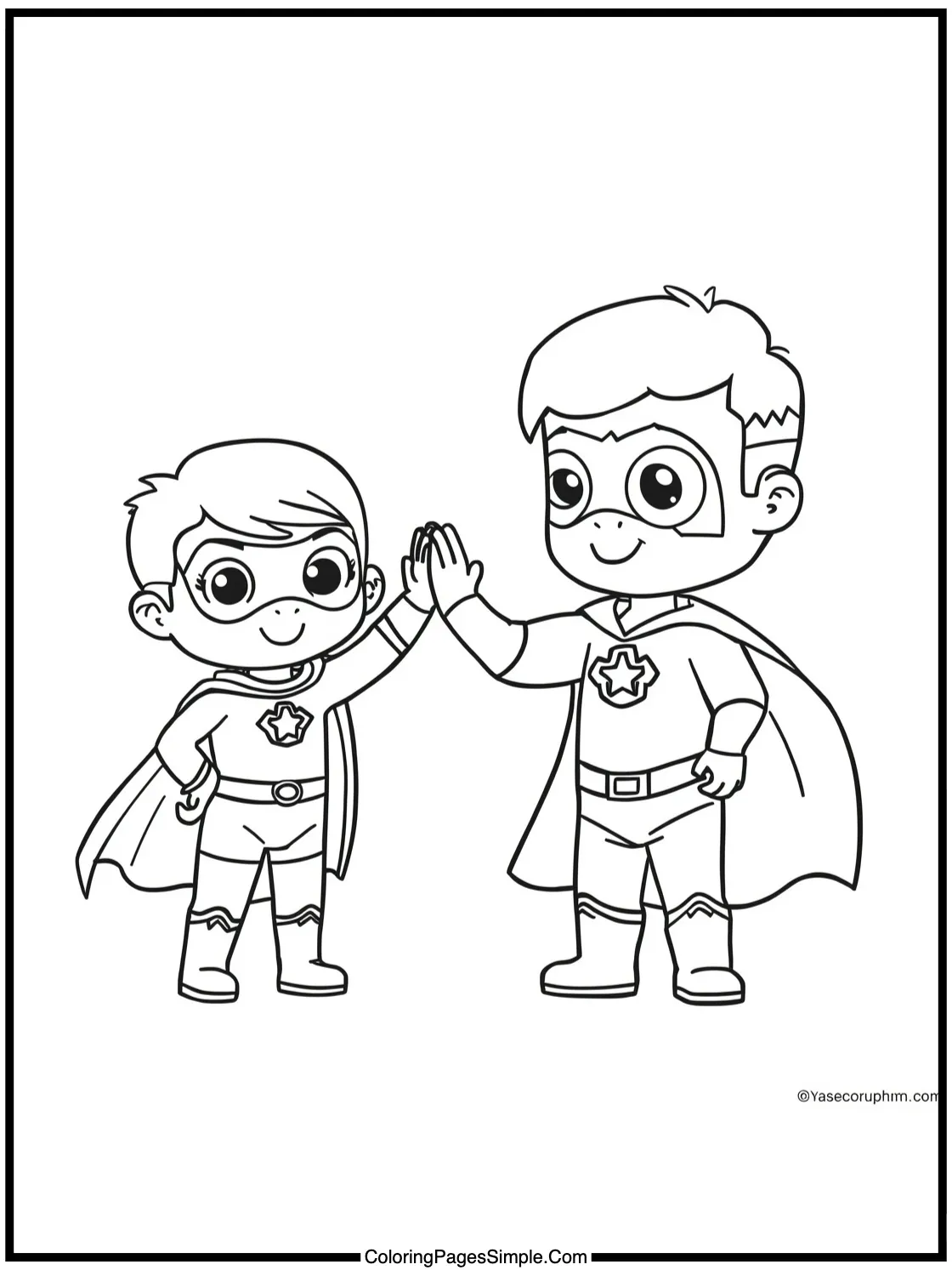 Superhero Coloring Page high-fiving a child
